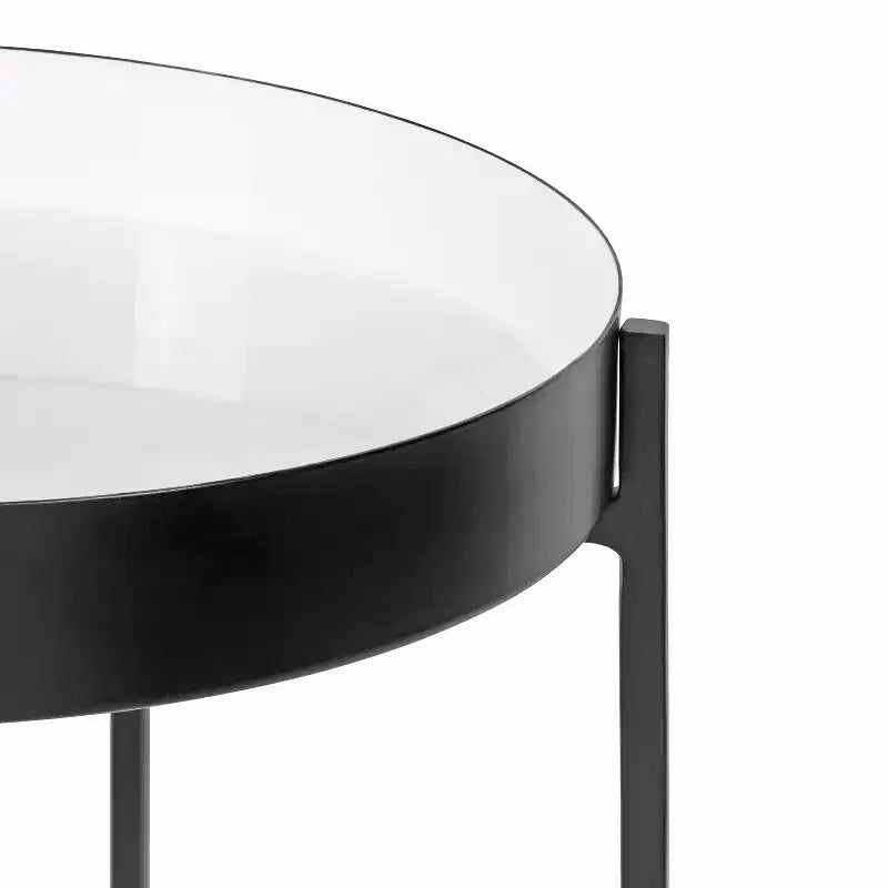 Tavolino laterale in metallo a 2 ripiani con vassoi in smalto rimovibili, design a scomparsa, diametro 38 cm, altezza 61 cm, nero