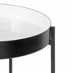 Tavolino laterale in metallo a 2 ripiani con vassoi in smalto rimovibili, design a scomparsa, diametro 38 cm, altezza 61 cm, nero