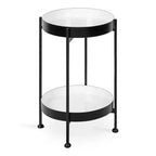 Tavolino laterale in metallo a 2 ripiani con vassoi in smalto rimovibili, design a scomparsa, diametro 38 cm, altezza 61 cm, nero