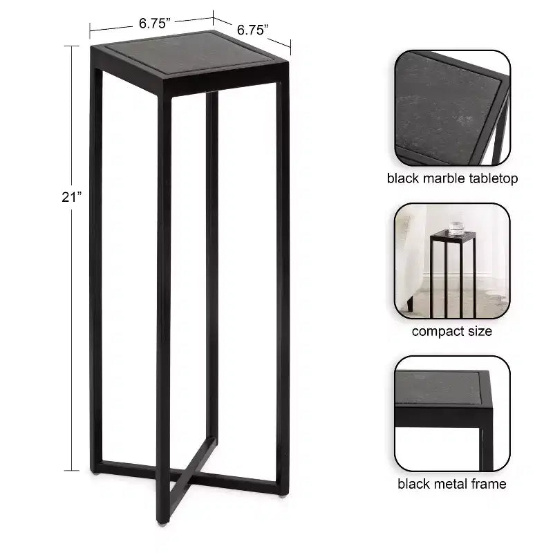 Tavolino da bibite in metallo dorato squadrato con piano in vetro e piedini in gomma, 17,8x17,8x53,3 cm, compatto