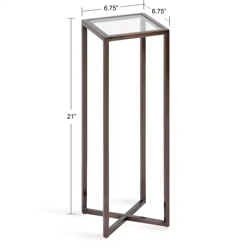 Tavolino da bibite in metallo dorato squadrato con piano in vetro e piedini in gomma, 17,8x17,8x53,3 cm, compatto