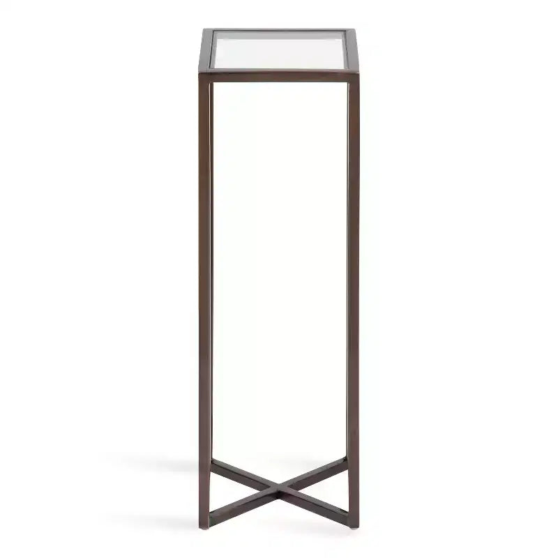 Tavolino da bibite in metallo dorato squadrato con piano in vetro e piedini in gomma, 17,8x17,8x53,3 cm, compatto