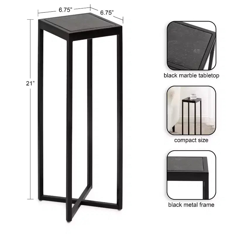 Tavolino da bibite in metallo dorato squadrato con piano in vetro e piedini in gomma, 17,8x17,8x53,3 cm, compatto