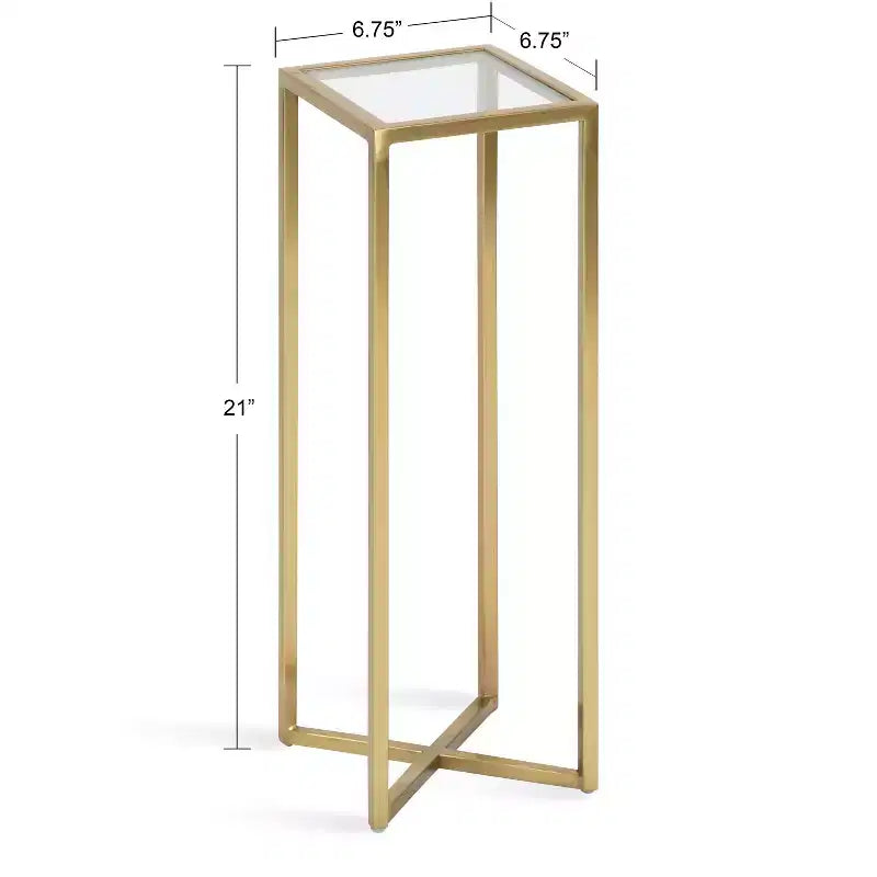 Tavolino da bibite in metallo dorato squadrato con piano in vetro e piedini in gomma, 17,8x17,8x53,3 cm, compatto