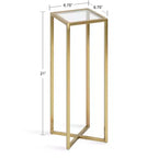 Tavolino da bibite in metallo dorato squadrato con piano in vetro e piedini in gomma, 17,8x17,8x53,3 cm, compatto
