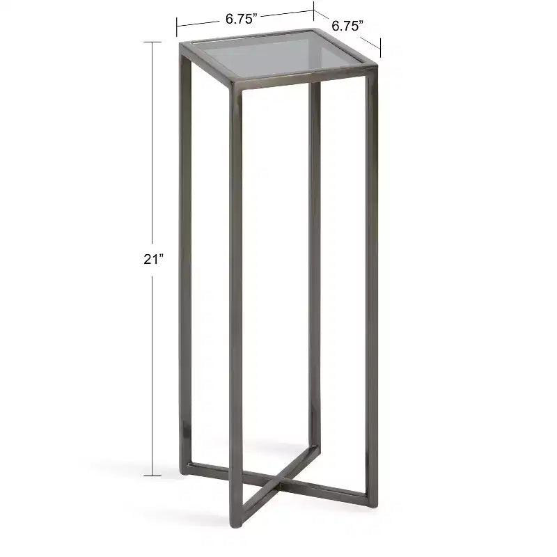Tavolino da bibite in metallo dorato squadrato con piano in vetro e piedini in gomma, 17,8x17,8x53,3 cm, compatto