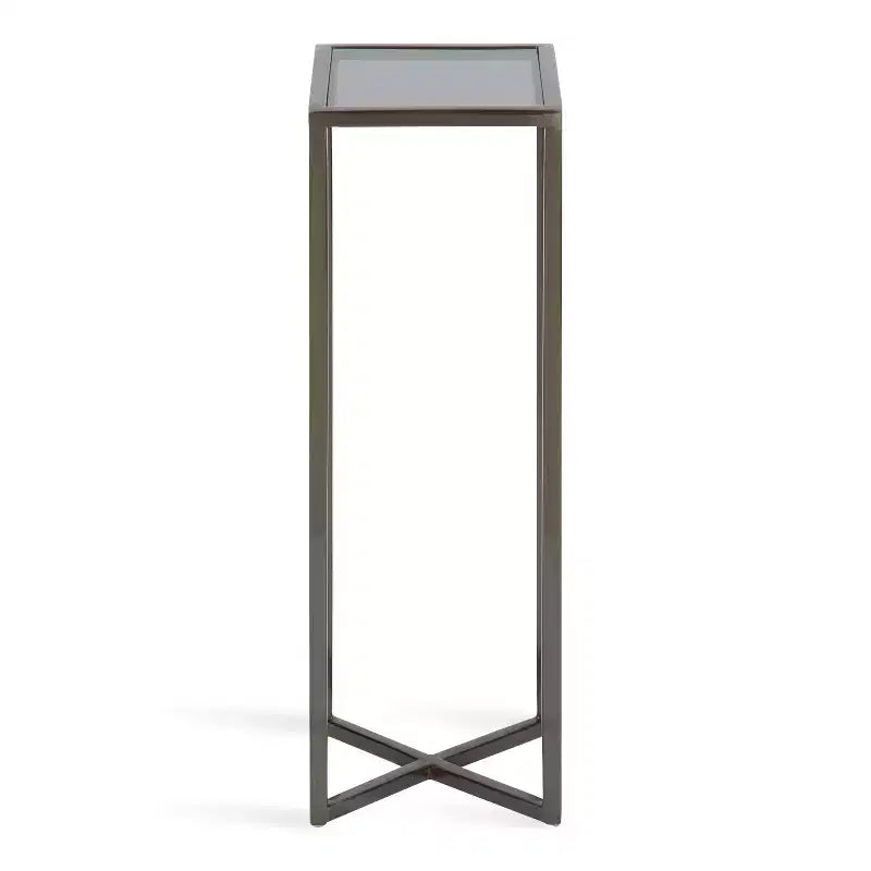 Tavolino da bibite in metallo dorato squadrato con piano in vetro e piedini in gomma, 17,8x17,8x53,3 cm, compatto