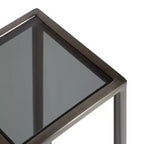 Tavolino da bibite in metallo dorato squadrato con piano in vetro e piedini in gomma, 17,8x17,8x53,3 cm, compatto