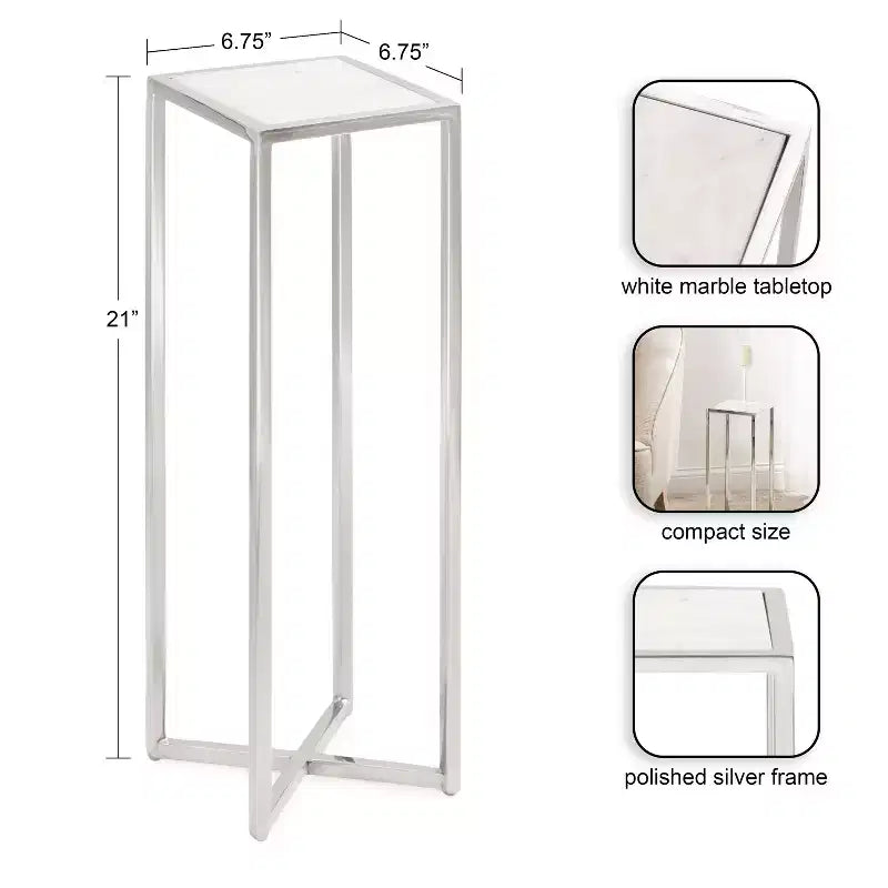 Tavolino da bibite in metallo dorato squadrato con piano in vetro e piedini in gomma, 17,8x17,8x53,3 cm, compatto
