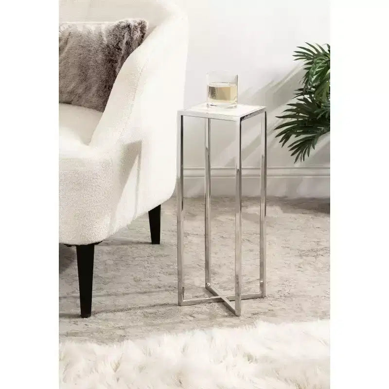 Tavolino da bibite in metallo dorato squadrato con piano in vetro e piedini in gomma, 17,8x17,8x53,3 cm, compatto