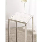 Tavolino da bibite in metallo dorato squadrato con piano in vetro e piedini in gomma, 17,8x17,8x53,3 cm, compatto