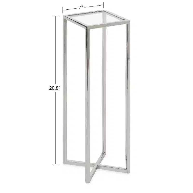 Tavolino da bibite in metallo dorato squadrato con piano in vetro e piedini in gomma, 17,8x17,8x53,3 cm, compatto