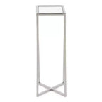 Tavolino da bibite in metallo dorato squadrato con piano in vetro e piedini in gomma, 17,8x17,8x53,3 cm, compatto