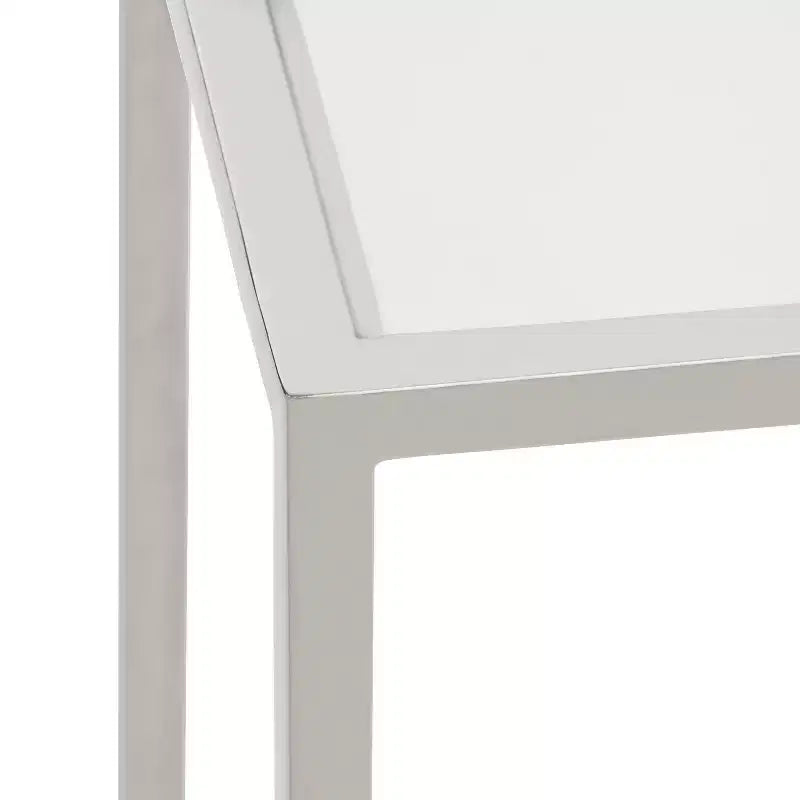 Tavolino da bibite in metallo dorato squadrato con piano in vetro e piedini in gomma, 17,8x17,8x53,3 cm, compatto