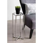 Tavolino da bibite in metallo dorato squadrato con piano in vetro e piedini in gomma, 17,8x17,8x53,3 cm, compatto