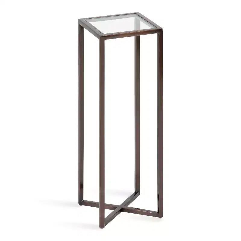 Tavolino da bibite in metallo dorato squadrato con piano in vetro e piedini in gomma, 17,8x17,8x53,3 cm, compatto
