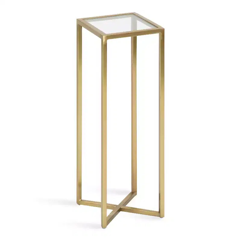Tavolino da bibite in metallo dorato squadrato con piano in vetro e piedini in gomma, 17,8x17,8x53,3 cm, compatto