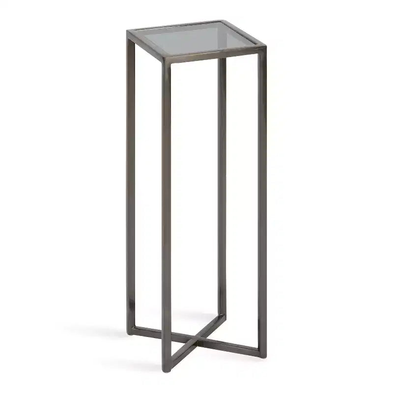 Tavolino da bibite in metallo dorato squadrato con piano in vetro e piedini in gomma, 17,8x17,8x53,3 cm, compatto