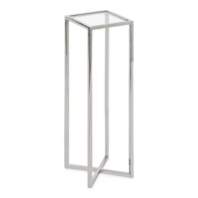 Tavolino da bibite in metallo dorato squadrato con piano in vetro e piedini in gomma, 17,8x17,8x53,3 cm, compatto