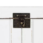 Tavolino Contenitore Rettangolare in Legno con Design a Porta di Fienile, Bianco Anticato, 53x68x38 cm