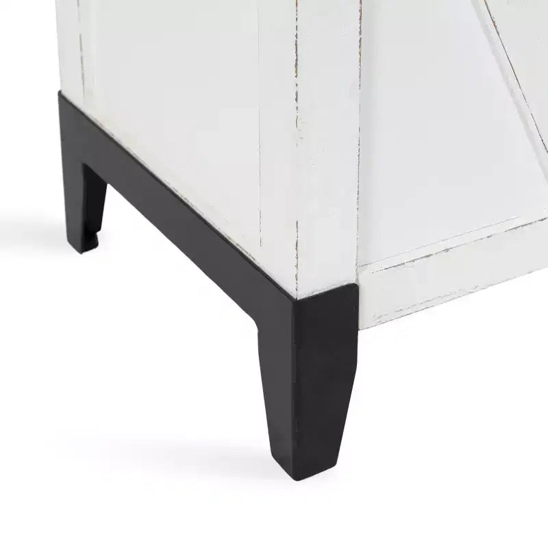 Tavolino Contenitore Rettangolare in Legno con Design a Porta di Fienile, Bianco Anticato, 53x68x38 cm