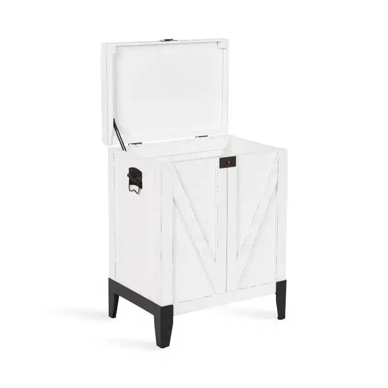 Tavolino Contenitore Rettangolare in Legno con Design a Porta di Fienile, Bianco Anticato, 53x68x38 cm