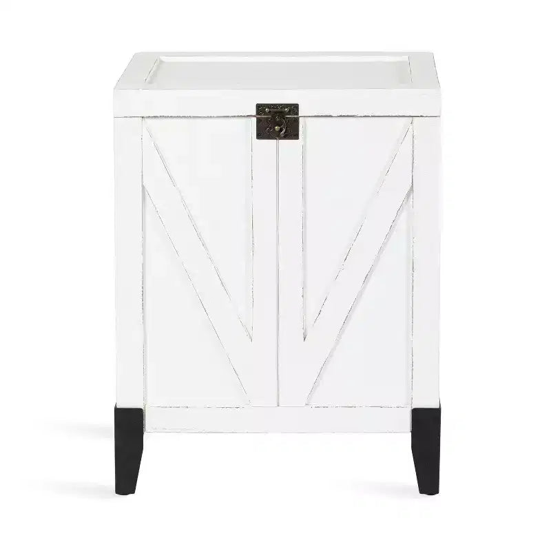 Tavolino Contenitore Rettangolare in Legno con Design a Porta di Fienile, Bianco Anticato, 53x68x38 cm
