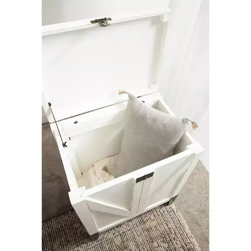 Tavolino Contenitore Rettangolare in Legno con Design a Porta di Fienile, Bianco Anticato, 53x68x38 cm