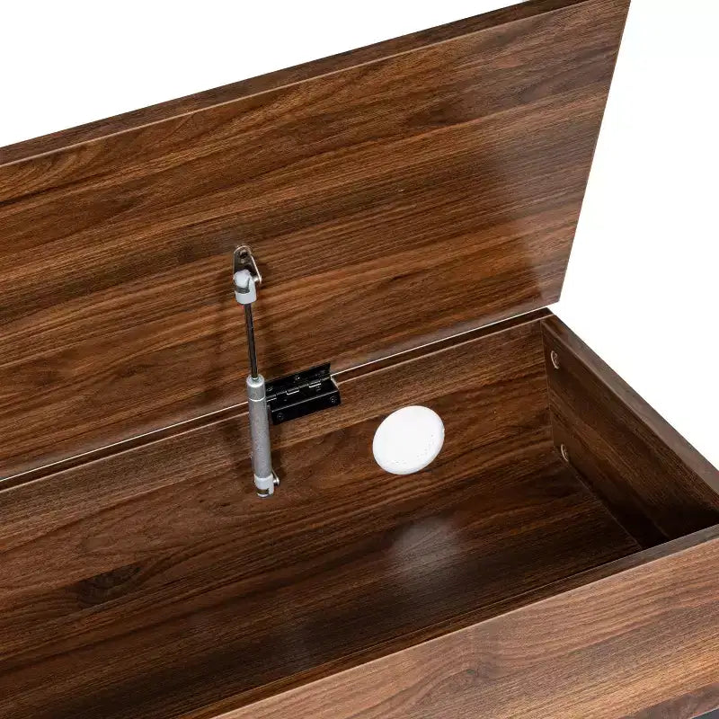 Panca portaoggetti da ingresso in stile rustico da 119 cm con parte superiore sollevabile, ripiano inferiore e gambe in metallo, capacità di 136 kg