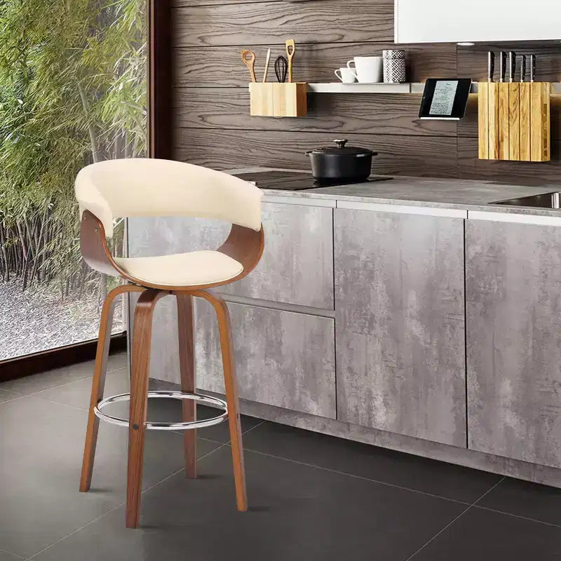 Sgabello da bar in similpelle girevole con braccioli, poggiapiedi e schienale basso, altezza bancone 66 cm, portata 113 kg