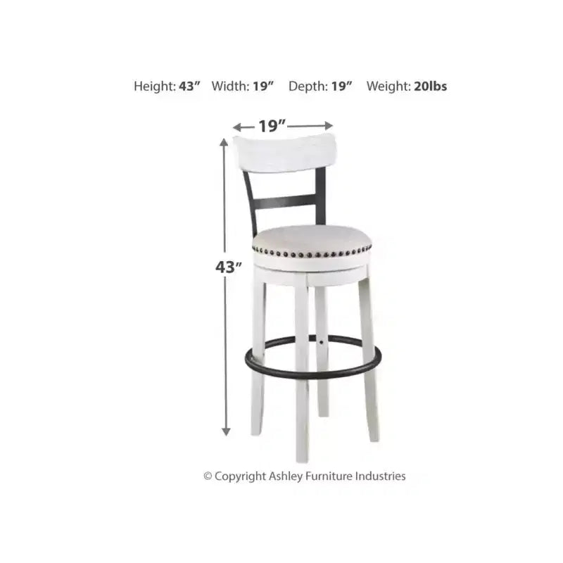 Sgabello da bar alto imbottito girevole con schienale basso curvo e gambe in legno, altezza seduta 76,8 cm, rustico