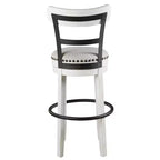 Sgabello da bar alto imbottito girevole con schienale basso curvo e gambe in legno, altezza seduta 76,8 cm, rustico